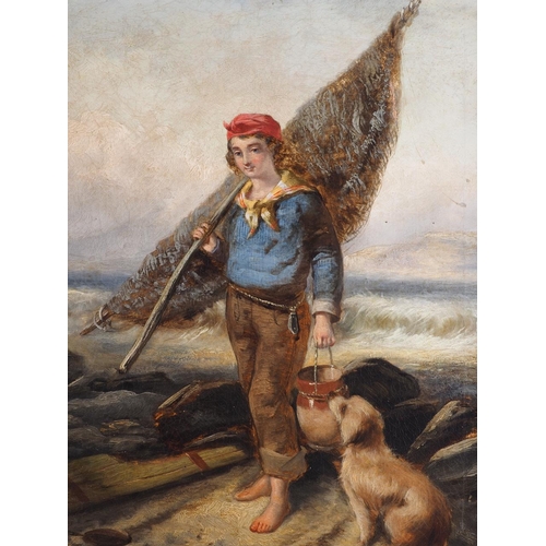 530 - J Barnes?, '70: a pair of 19th century oils on canvas, fisher boy and girl with dogs, each 20 1/2