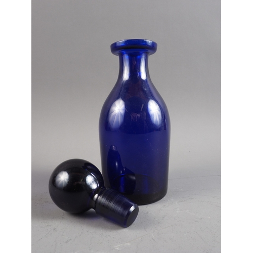 20 - A blue Bristol glass decanter and stopper