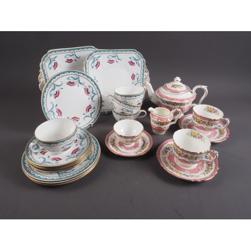 26 - A Shelley China 10674 pattern part teaset and a Crown Staffordshire part teaset with white, pink and... 