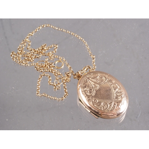 408 - A 9ct gold locket, on fine chain, 6.8g gross