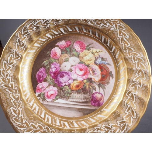 6 - Two late 18th century Derby cabinet plates with still life centres and gilt borders, gold crown and ... 