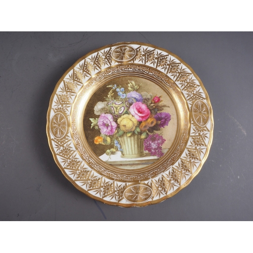 6 - Two late 18th century Derby cabinet plates with still life centres and gilt borders, gold crown and ... 