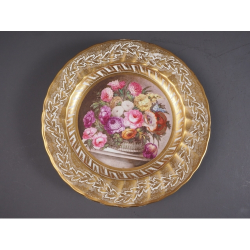 6 - Two late 18th century Derby cabinet plates with still life centres and gilt borders, gold crown and ... 