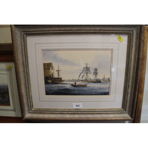 485 - Ken Hammond: a pair of watercolour and body colours, square rigged sailing boats, 6 3/4