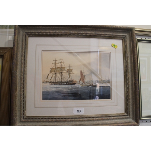 485 - Ken Hammond: a pair of watercolour and body colours, square rigged sailing boats, 6 3/4