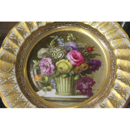 6 - Two late 18th century Derby cabinet plates with still life centres and gilt borders, gold crown and ... 