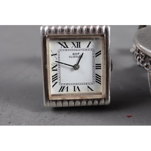247 - A ladies Continental white metal cased Shablool wristwatch with white enamelled dial, Arabic and dot... 