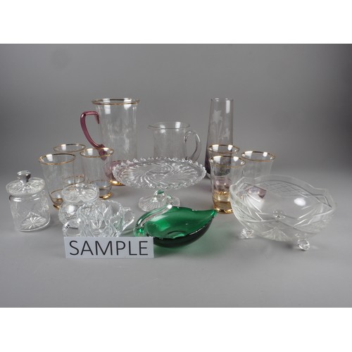 86 - A glass lemonade jug and six glasses with gilt decoration and assorted glass tableware, etc