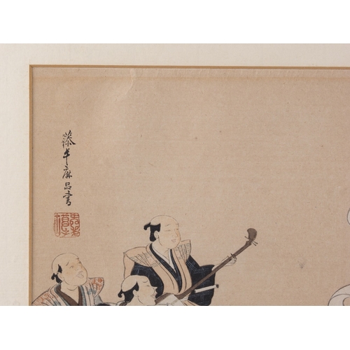115 - Two 19th century Japnaese wood block prints, Hanabusa Itcho:  
