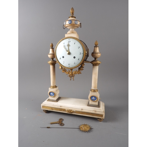 119 - A Directoire gilt bronze and blue jasperware mounted marble mantel clock with striking movement, 18&... 