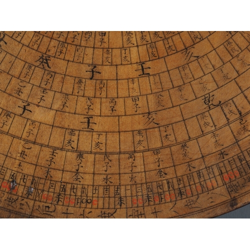 107 - A Chinese circular turned hardwood compass, 7 1/2