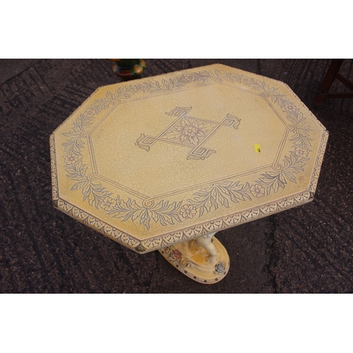 215 - A Victorian style green and cream glazed Majolica jardiniere on stand, 35