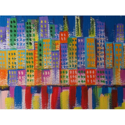 425 - A mixed media landscape, city scene, 8 3/4