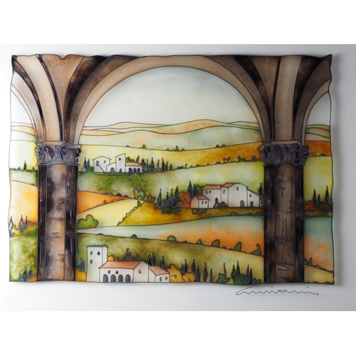 425 - A mixed media landscape, city scene, 8 3/4