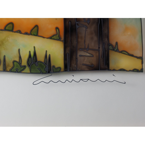 425 - A mixed media landscape, city scene, 8 3/4