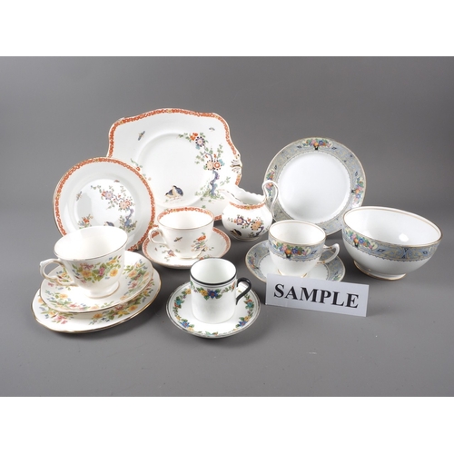 44 - A Tuscan china part teaset with floral spray decoration, a similar coffee set, a Colclough part teas... 