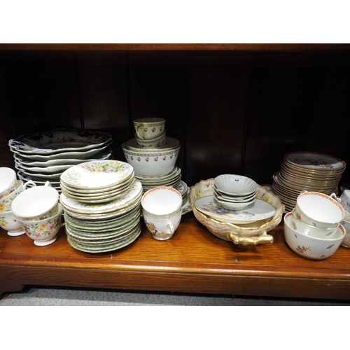 44 - A Tuscan china part teaset with floral spray decoration, a similar coffee set, a Colclough part teas... 