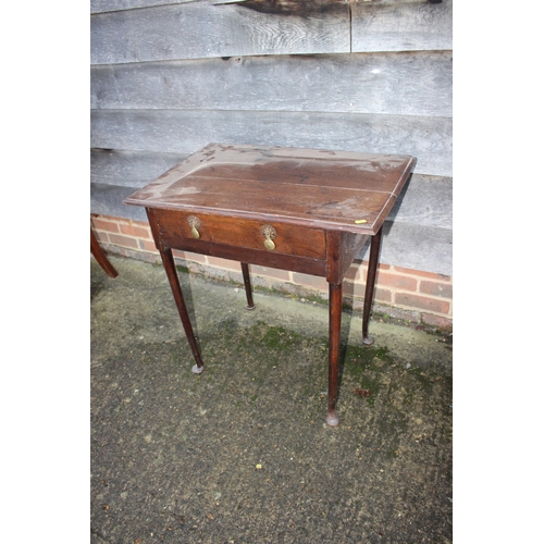 531 - A 19th century oak side table, fitted single drawer, on taper supports and pad feet, 29 1/2