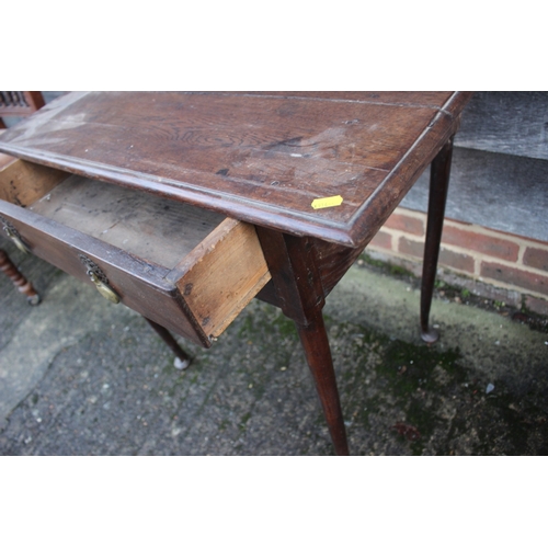531 - A 19th century oak side table, fitted single drawer, on taper supports and pad feet, 29 1/2