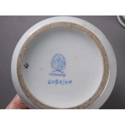 70 - A Herend vase and cover with insect, bird and relief flower decoration, a Continental shaped trinket... 