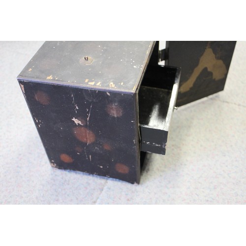 147 - Two Gothic style bible stands, a number of lacquered boxes etc, and an embroidered velvet table runn... 