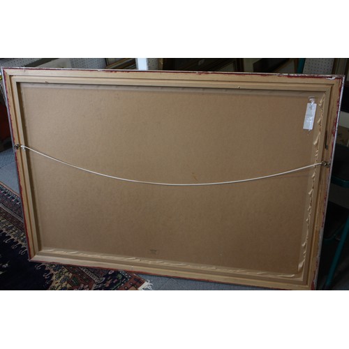 471 - John Devolle?: acrylic on board, view of London and Tower Bridge etc 47 1/2