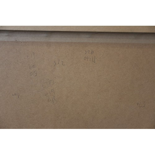 471 - John Devolle?: acrylic on board, view of London and Tower Bridge etc 47 1/2