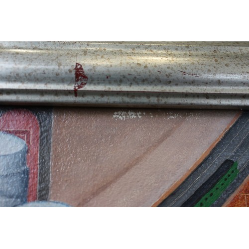 471 - John Devolle?: acrylic on board, view of London and Tower Bridge etc 47 1/2