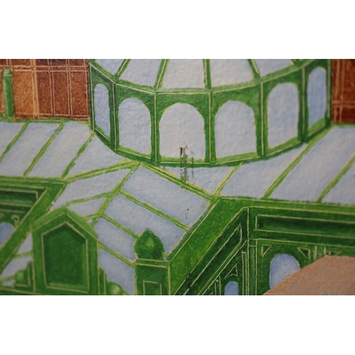 471 - John Devolle?: acrylic on board, view of London and Tower Bridge etc 47 1/2