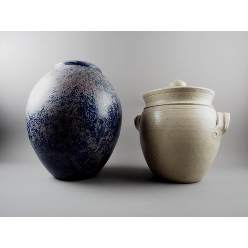 61 - A large studio pottery storage jar with lid, 13