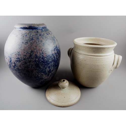 61 - A large studio pottery storage jar with lid, 13