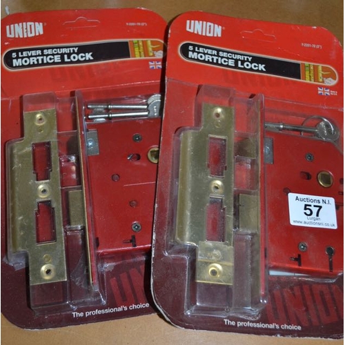 57 - Union 5 Lever Security Mortice Lock x 2