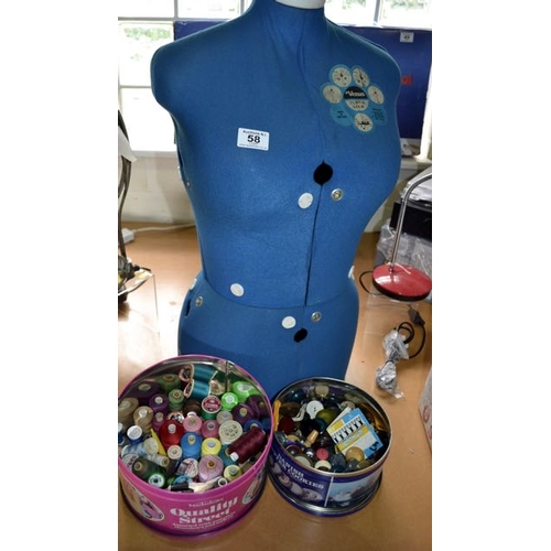 58 - Adjustable Mannequin + Tins - Buttons/Thread