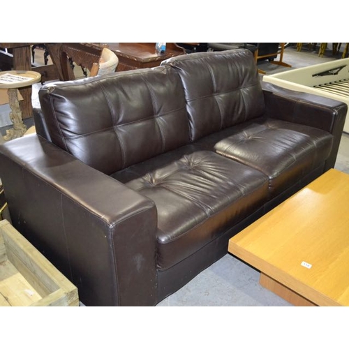 115 - Brown Leather 3 Seater x 2