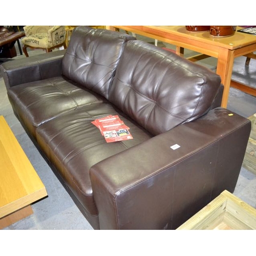 115 - Brown Leather 3 Seater x 2