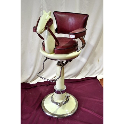 61 - Vintage Childs Horse Head 1950s Barber Chair - Working Rise & Fall Pump Action