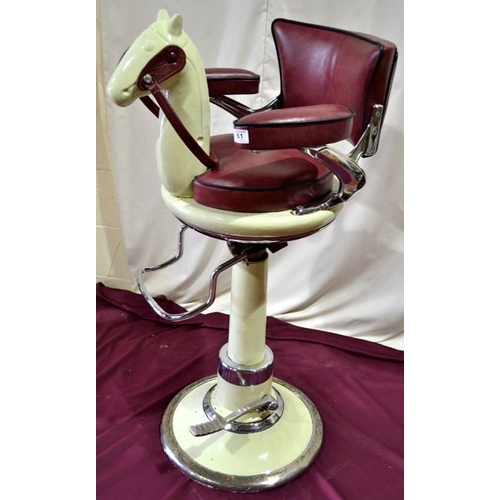 61 - Vintage Childs Horse Head 1950s Barber Chair - Working Rise & Fall Pump Action