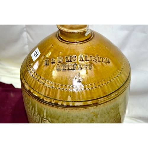 133 - Large R & D Mc Alister Belfast Earthenware Flagon