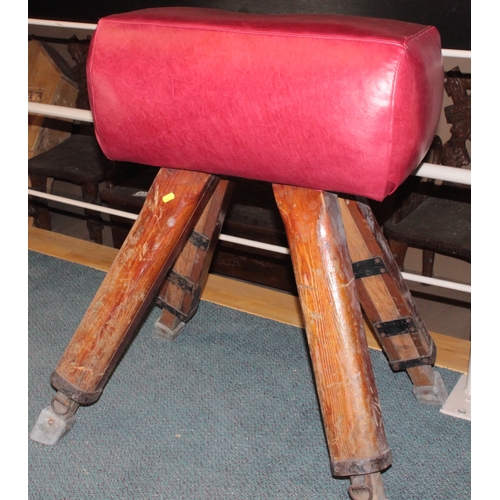 78 - Vintage Red Leather Pommel Horse