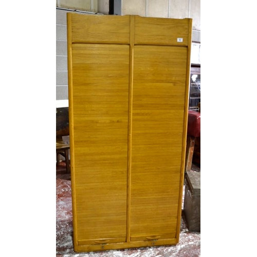 93 - Vintage French Oak Tambour Double Roller Shutter Cabinet