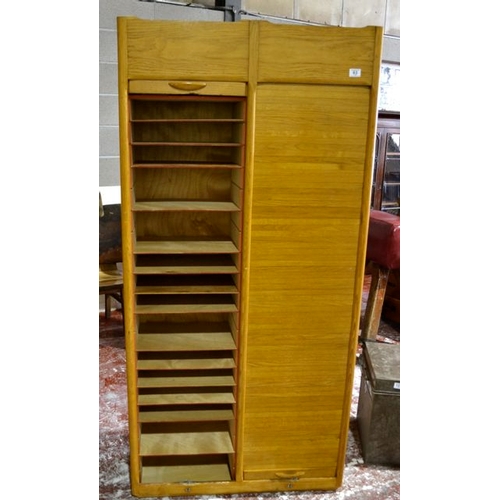 93 - Vintage French Oak Tambour Double Roller Shutter Cabinet