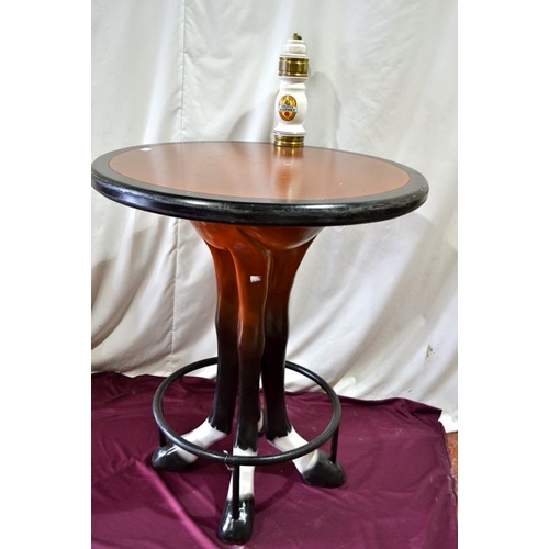 96 - Feature Bar Table in the Form of 4 Horses Legs - Complete with Beer Tap & Footrest