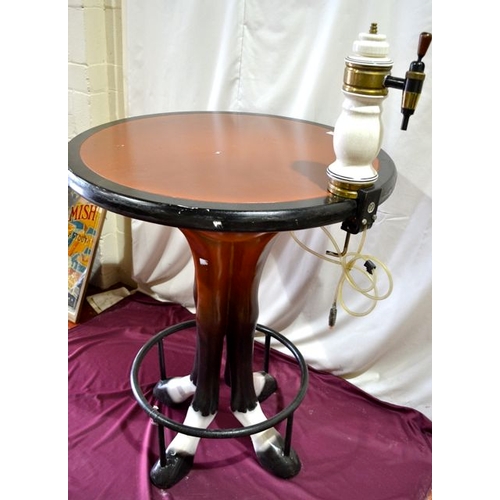 96 - Feature Bar Table in the Form of 4 Horses Legs - Complete with Beer Tap & Footrest