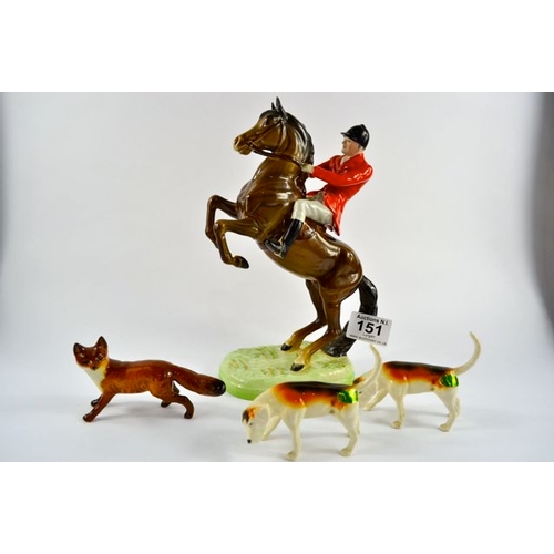 151 - Beswick Hunt Collection - The Huntsman & Horse, 2 Hounds + Fox