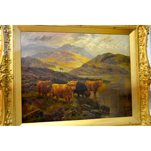 171 - Victorian Gilt Framed Oil on Canvas - Highland Cattle