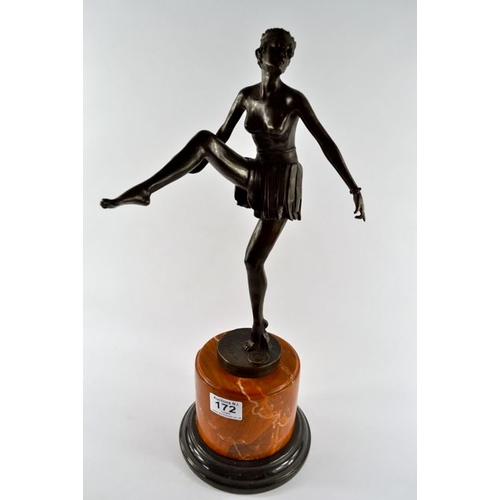 172 - Bronze Lady Figurine on Marble Base - D Alonzo