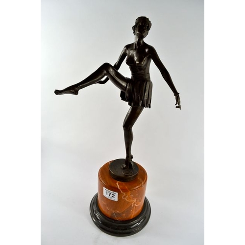 172 - Bronze Lady Figurine on Marble Base - D Alonzo