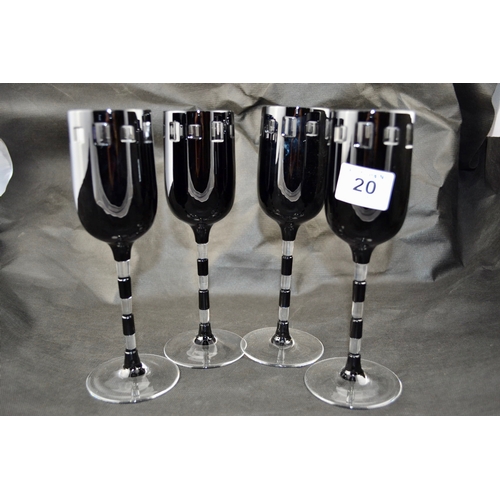 20 - Tyrone Crystal Eclipse Black Squares Wine Glass x 4