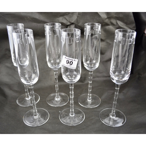 90 - Tyrone Crystal Eclipse Squares Clear Champagne Flute x 6