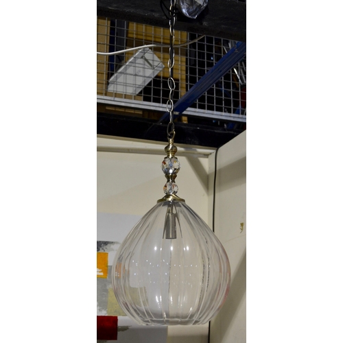 209 - Schreiber Glass Pendant Antique Brass Ceiling Light